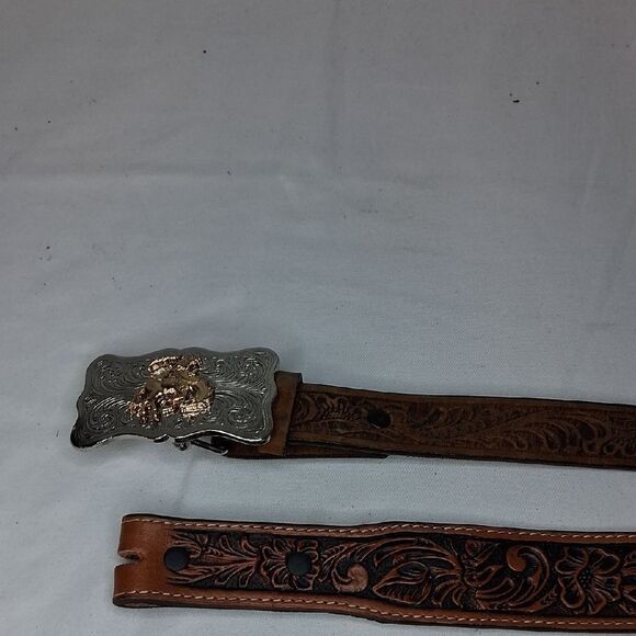 BUNDLE OF 2 JUSTIN TOOLED LEATHER BOY BELTS FTL-05-077 - Picture 1 of 4